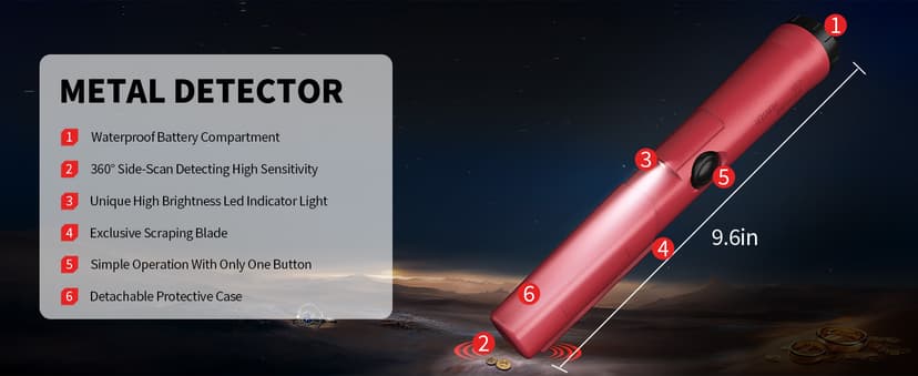 Rechargeable Metal Detector Pinpointer for Adults & Kids, Fully Waterproof Handheld Metal Detector Wand for Underwater, Portable Small Gold Detector Tool with LED Light and Adjustable Sensitivity