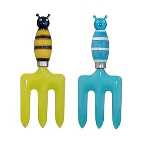 Kids Gardening Tool Sets Strip Bee Handle, 6 Pieces (Blue+ Yellow), Sandbox Play Beach Shovel and Toy Graden Hand Tool