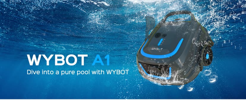 WYBOT A1 Cordless Robotic Pool Cleaner, Automatic Pool Vacuum with 120 Mins, Double Filters, LED Indicator, Fast Charging, Ideal for Above Ground & In-ground Flat Pools - Blue & Grey