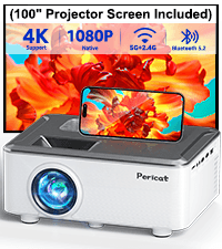 5G WIFI Bluetooth Projector with 100" Screen, 15000L Native 1080P Outdoor Projector, Pericat Home Theater Movie Projector,15W HIFI Speaker Video Projector Compatible with TV Stick/Phone/PC/Xbox
