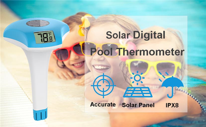Digital Pool Thermometer – IPX-8 Waterproof Swimming Pool Thermometer Floating Easy Read, Environment-Friendly Solar-Powered Pool Temperature Gauge for Swimming Pools, Spa, Hot Tubs