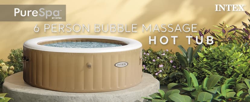 Intex PureSpa 6 Person Bubble Massage Inflatable Hot Tub Spa Set, Sahara Tan - Portable Outdoor Spa Plus Water Heater Pump, Foam Cover, Dispenser Ball