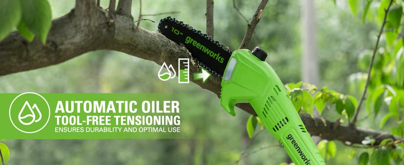 Greenworks 24V Brushless 10" Cordless Polesaw + Pole Hedge Trimmer Combo (Great For Pruning and Trimming Branches / Shrubs), 4.0Ah Battery and Charger Included