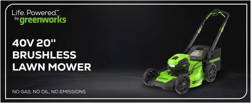 Greenworks 40V 20" Brushless Push Mower, 4.0Ah Battery (Aluminum Handles + Light)