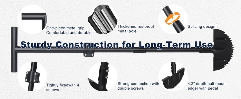 Professional Edger Lawn Tool – 36 inch Heavy Duty Stainless Steel Weed Cutter Tool with Ergonomic Metal Handle – Perfect for Garden, Yard Landscaping, and Turf Trimming, Black