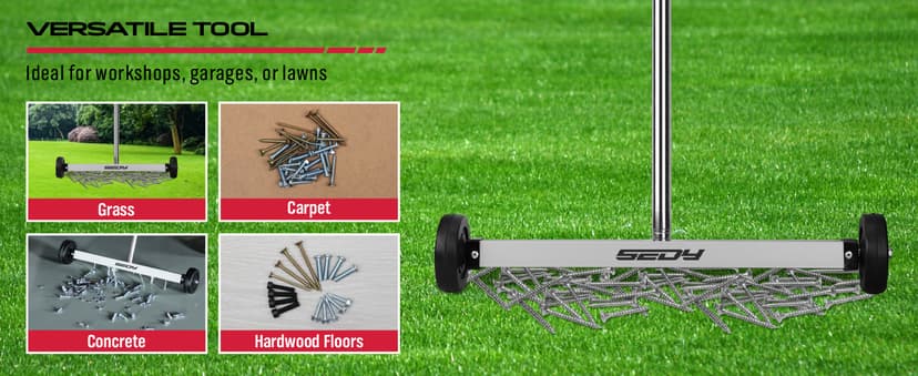 Magnet Sweeper Magnetic Nail Roller: 17-Inch Heavy Duty Magnet Nail Pickup Rolling Tool with Telescoping Adjustable Handle 8.8-Pound Capacity Ideal for Workshop Garage Yard Construction Cleanup