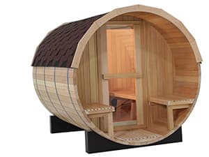 Outdoor Sauna 4 Person, Canadian Hemlock Barrel Sauna with 4.5KW ETL Heater, 220V, Waterproof System, Asphalt Shingles, Rubber Base(0-195℉)