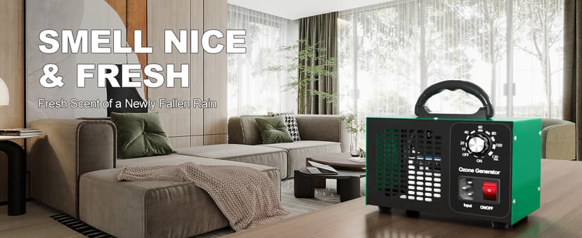 Ozone Generator 45,000mg/h, Industrial/Home O3 Air Purifier Deodorizer for Areas of 2500 Square Feet - High Capacity Ozone Machine Air Ionizer Odor Clean for Rooms, Smoke, Cars, Pets (Green)