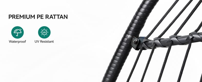 YITAHOME Hanging Egg Swing Chair with Stand Egg Chair Wicker Indoor Outdoor Hammock Egg Chair with Cushions 330lbs for Patio, Bedroom, Garden and Balcony, Dark Gray(Stand Included)