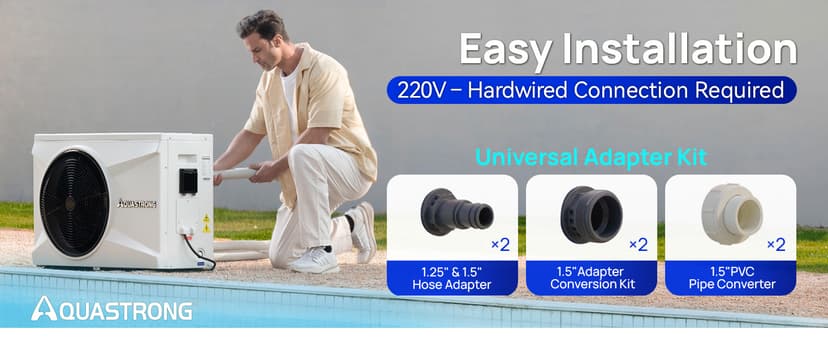 Aquastrong 75,000 BTU Inverter Swimming Pool Heat Pump, 21,000 Gallons Electric Pool Heater for Above Ground and Inground Pool, WiFi Capable Timer, Heating and Cooling Pool Heater 220V