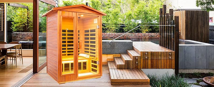 Outdoor Sauna 2 Person Infrared Sauna Far Infrared Saunas for Home 0-5 mg Low EMF Home Sauna Spa Mahogany Wood Sauna Room with Bluetooth Speakers, LED Reading Lamps, Chromotherapy Lights