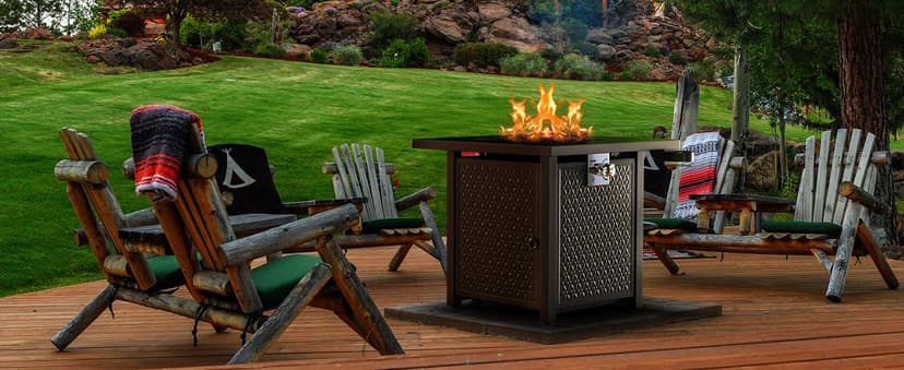 Ciays Propane Fire Pits 32 Inch Outdoor Gas Fire Pit, 50,000 BTU Steel Fire Table with Lid and Lava Rock, Add Warmth and Ambience to Gatherings and Parties On Patio Deck Garden Backyard, Black