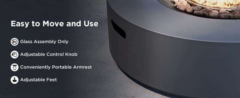 UPHA 42-inch Outdoor Propane Gas Fire Pit Table 50000 BTU Iron Round FirePit for Outside Patio with Tank Hidden Table, Removable Lid, Lava Rocks, Rain Cover, Grey