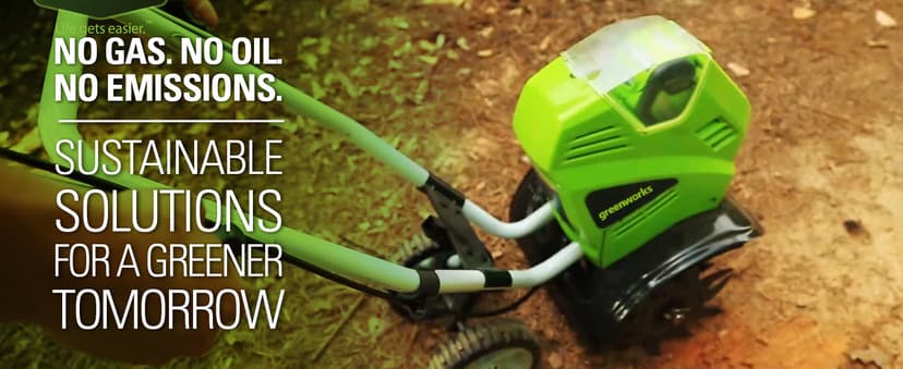 Greenworks 40V 10" Cordless Tiller / Cultivator, 4.0Ah Battery and Charger Included, Green