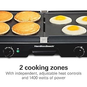Hamilton Beach 3-in-1 Electric Indoor Grill + Griddle, 8-Serving, Reversible Nonstick Plates, 2 Cooking Zones with Adjustable Temperature (38546), Black