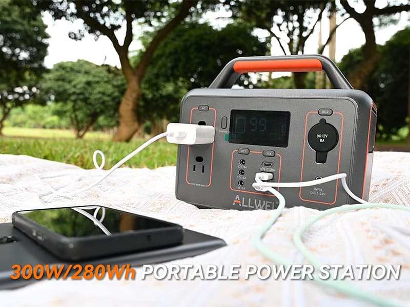 ALLWEI 300W Solar Generator with 100W Solar Panel Included, 280Wh Portable Power Station with AC Outlet USB Port, Solar Powered Battery Generator for Outdoor Camping, Home Backup, Power Outage