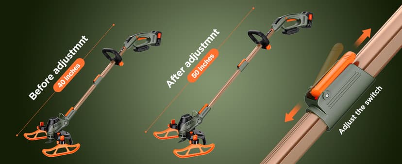 12-Inch Cordless String Trimmer & Edger, (2 x 21V 4.0Ah Electric Brush Cutter Battery Powered), with Auxiliary Bracket, Side Ball, 90° Rotary Head, Telescopic Handle, 3 Cutting Methods(WEG21T)