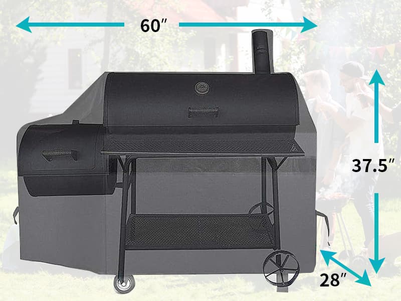 NEXCOVER Offset Smoker Cover - 60 Inch Waterproof Charcoal Grill Cover, Outdoor Heavy Duty BBQ Cover, Rip Resistant Smokestack Barbecue Cover for Brinkmann Char-Broil Weber Nexgrill, Black.