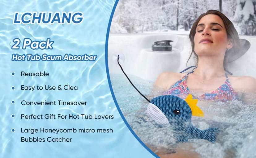 Hot Tub Scum Absorber Whale - 2 Pack Oil Absorbing Hot Tub Floating Sponge Cleaner Absorber, Keeps Water Clear, Reusable Pool Scum Absorber Hot Tub Spa Accessories