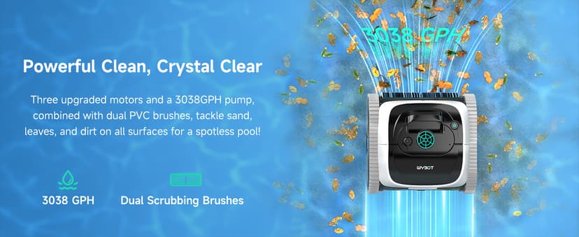 (2025 Upgrade) WYBOT C1 Robotic Pool Vacuum for Inground Pools, 150min Runtime Cordless Pool Cleaner, 4-in-1 Wall & Waterline Cleaning Up to 1,614Sq.ft, Smart Navigation, App Support