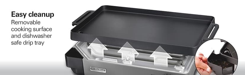 Hamilton Beach Professional Cast Iron Indoor Electric Grill & Griddle, 10" x 16" Preseasoned Cooking Surface, Adjustable Temperature up to 450° F, Black (38560)