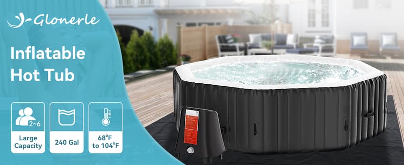 4-6 Person Inflatable Hot Tub, Large Square Portable Blow up Hot Tub, Leak-Proof PVC Outdoor Spa with 130 Air Jets, Insulated Cover and Heater Pump, 73” X 73”X 25”