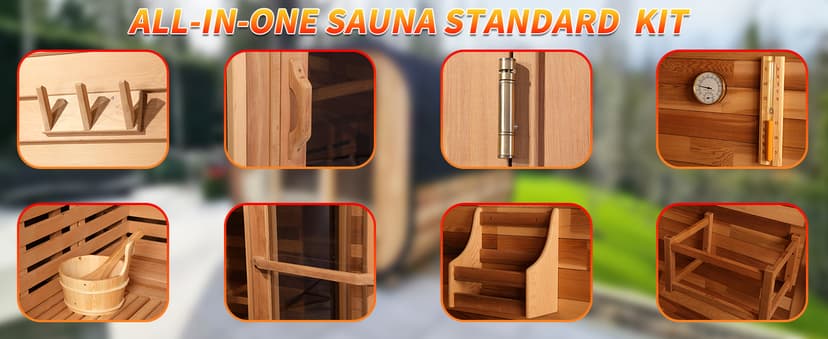 Customize Luxury Outdoor Sauna 6-10 Person, Canadian Hemlock, Red Cedar Sauna, Porch Option, Glass Window Option, Wood Burning Stove or Harvia Heater with Rocks, Extra Large Backyard Saunas (0-195 °F)
