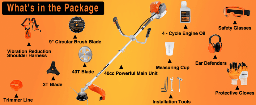 PROYAMA 40cc Gas Powered Brush Cutter, 4-Cycle Weed Eater, 3 in 1 Dual Line Gas String Trimmer and Grass Trimmer, Weed Wacker Extreme Duty…