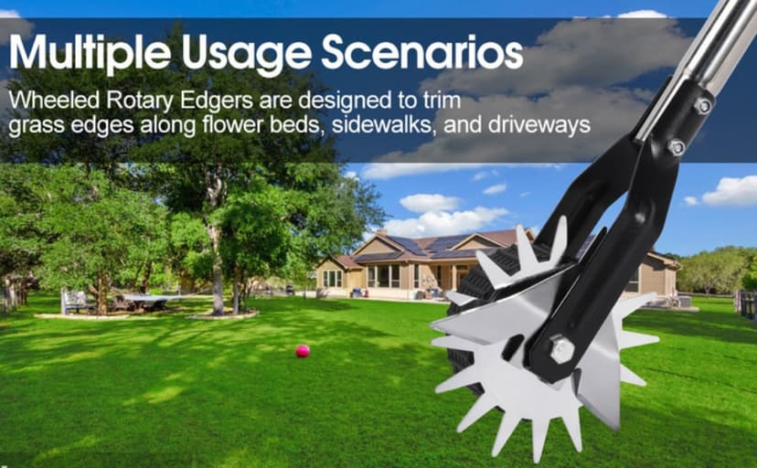 Wheel Rotary Edger Manual Lawn Tool for Sidewalk Edger Rotary Wheel Rotary Wheel Manual Edger Lawn Tool Strong 4 Sections Stainless Steel Handle