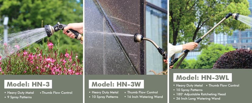RESTMO Watering Wand Heavy Duty, Metal Garden Hose Wand with 10 Spray Patterns, 15-Inch Long Hose Nozzle Sprayer with Thumb Flow Control, Ideal to Water Hanging Baskets and Shrubs