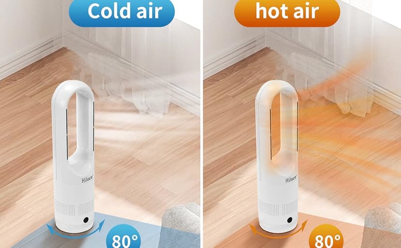 Oscillating All Season Bladeless Fan, 1400W Space Heater & 40W Cooler Fan Combo with Remote,Installation Free Quiet Fan,Tip-Over Switch80°Oscillating, 8 Speeds, 9H Timer,22 inch