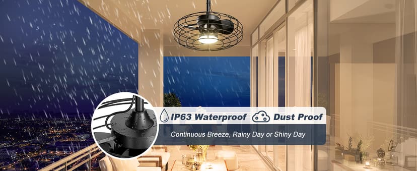 Outdoor Ceiling Fans with Light for Patios, 20'' Wet Rated Gazebo Fan Remote&APP Control, Dimmable Hanging Fan with Plug in Cord for Pergola, Black