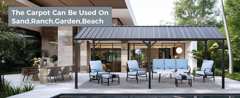 GREEN PARTY 10 x 20 ft Metal Carport Kits with Galvanized Steel Roof, Heavy Duty Metal Carport Canopy, Outdoor Car Tent Metal Garage Shelter for Car, SUV, Truck and Boats, Grey