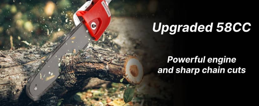 Pole Saw Gas Powered 58 CC, 2 Cycle Gas Powered Pole Saw with 11.5 Inch Pole and 16 Foot Retractable Long Pole Saw - Gas Pole Saws for Tree Trimming