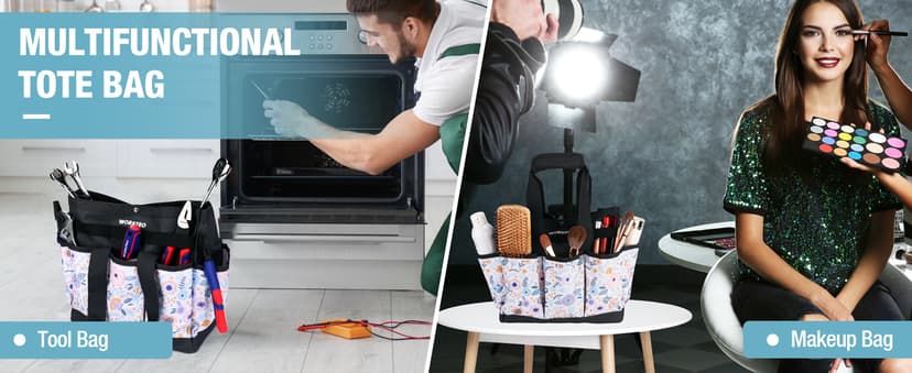 WORKPRO Garden Tool Bag, 9 Pockets Gardening Bag, Heavy Duty Oxford Garden Tote Caddy (Tools NOT Included), 12" x 12" x 6" (Floral White)