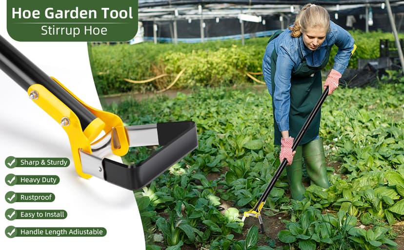 Hoe Garden Tool,Scuffle Garden Hoe for Weeding 30-60 Inch,Long Handle Heavy Duty Adjustable Hula Hoe,Gardening Stainless Steel Loop Stirrup Action Hoe