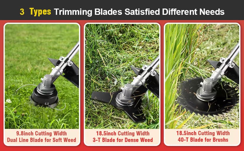 58CC Weed Wacker Gas Powered, 2-Cycle 4 in 1 Gas Weed Eater Brush Cutter with 4 Detachable Heads 18.5" Cutting Path Cordless String Trimmer Grass Cutter Machine for Lawn, Garden Care, Orange