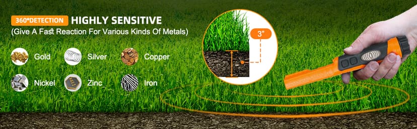 Fully Waterproof Handheld Metal Detector Pinpointer for Adults and Kids, Small Pin Pointer Wand. LCD Display, High Accuracy, 3 Alert Mode, Professional for Gold,Coins on Beach, Underground