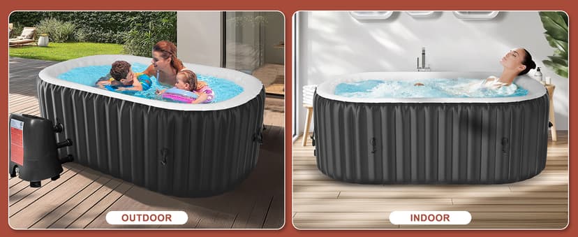 LILYPELLE 1-2 Person Inflatable Hot Tub, Portable Oval Blow Up Hot Tub with 100 Bubble Jets, Outdoor Spa Set Included Heater Pump, Filter and Side Table, 75" X 47" X 25"