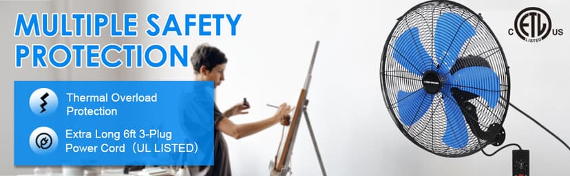 KEN BROWN 18 Inch 3-Speed High Velocity Industrial Oscillating Fan, Wall Mount Fan with Max. 4200 CFM, Seperated Switch and 5 Blades, Heavy Duty Metal for Household/Patio/Workshop, Blue