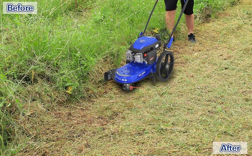 BILT HARD Walk Behind String Trimmer, 170cc 4-Cycle Gas Brush Hog Mower, 22 Inch Cutting Diameter, Push Weed Eater with 14 Inch Flat Free Wheels, Brush Cutter for Farm, Lawn, Yard