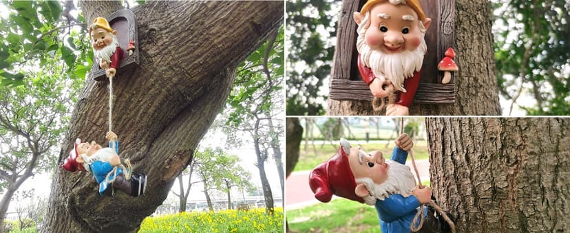 Climbing Gnomes Tree Faces Decor Outdoor for Yard - Cute Gnome Garden Statue Art Resin Dwarf Sculpture for Yard Outdoor Decoration Ornaments