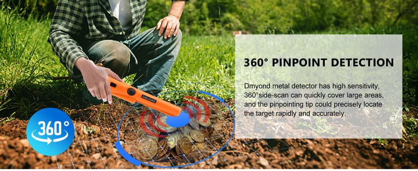 Dmyond Metal Detector Pinpointer, Professional Waterproof Handheld Pin Pointer Wand, Search Treasure Pinpointing Finder Probe with 9V Battery for Adults, Kids - Orange