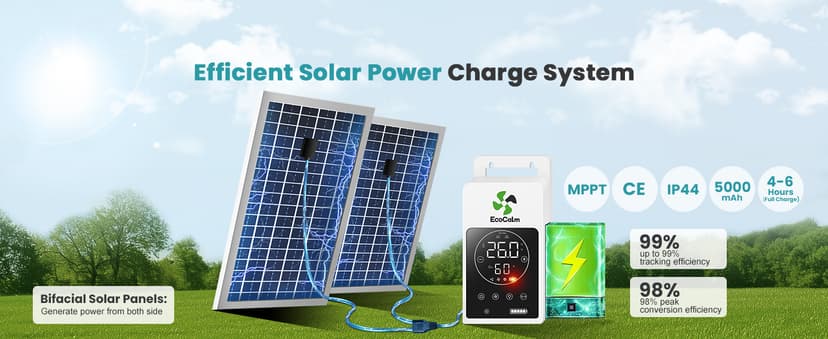 Solar Ceiling Fan Light with Battery, 20" Outdoor Ceiling Fans with Adjustable Thermostat & 2pcs 15W Bifacial Solar Panels, Solar Powered Fan for Gazebo, Chicken Coop, RV (Green)