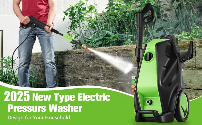 Electric Pressure Washer, 5000PSI 4.0GPM Heavy Duty Power Washer with 33 FT Extension Hose, 4 Quick Connect Nozzles and Foam Cannon for Cars/Fences/Driveways/Patios/Home Cleaning, Green