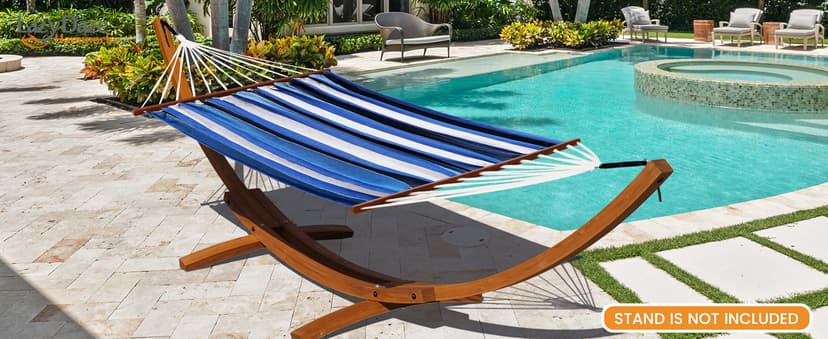 Lazy Daze Hammocks Cotton Fabric Spreader Bar Hammock, Outdoor Portable Hammock with Carrying Bag & Tree Straps for Bedroom, Patio, Backyard, Balcony, Max 450lbs Capacity, Blue