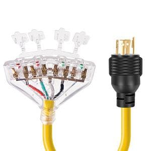 30 Amp to 110 Adapter Generator Power Cord, 4 Prong 30 Amp to 15 Amp Generator Adapter, Nema L14-30P Male to 4X 5-20R Female with Dust Protection Caps, 1.5 FT