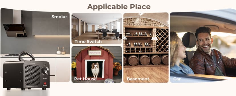 Ozone Generator 48,000mg, Commercial Ozone Machine Odor Removal, High Capacity O3 Ionizer Air Purifier Deodorizer, Portable Mini for Car, Home, Smoke, Pets, Industrial, for 4000 Square Feet -Black