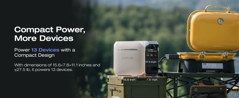 EF ECOFLOW Portable Power Station DELTA 3 Plus, 1024Wh LiFePO4 (LFP) Battery, 1800W AC/140W USB-C Output, Solar Generator (Solar Panel Optional) for Home Backup, Camping&RV