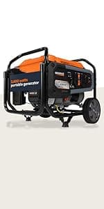 Generac 7,500-Watt Dual-Fuel Compatible Portable Generator - Gas and Propane - COsense Technology with Electric Start - PowerRush Advanced Technology - Reliable Power Solution - Home Use, Orange/Black